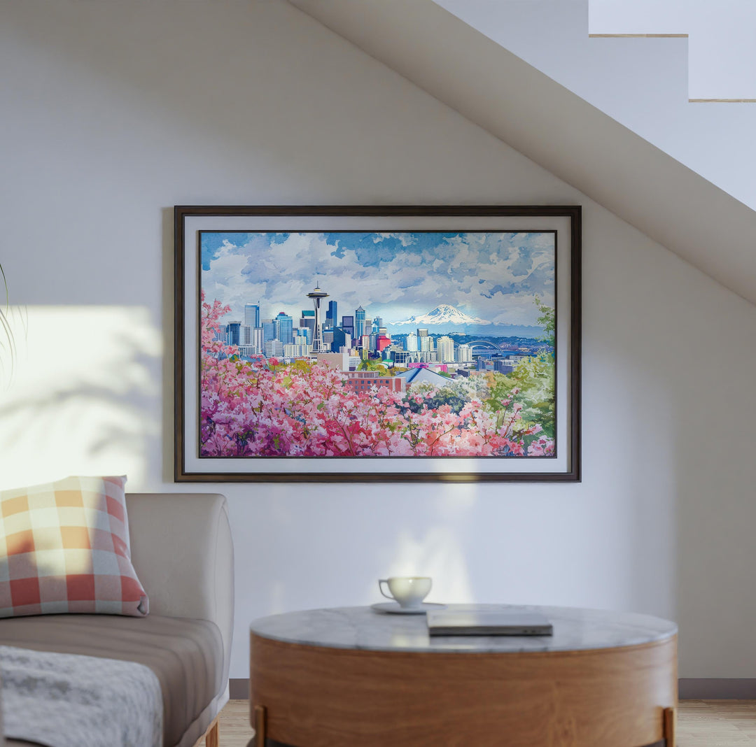 Seattle Watercolor Poster Landscape Wall Art Seattle Wall Hanging Home Décor Seattle Gift Art Lovers United States Wall Art