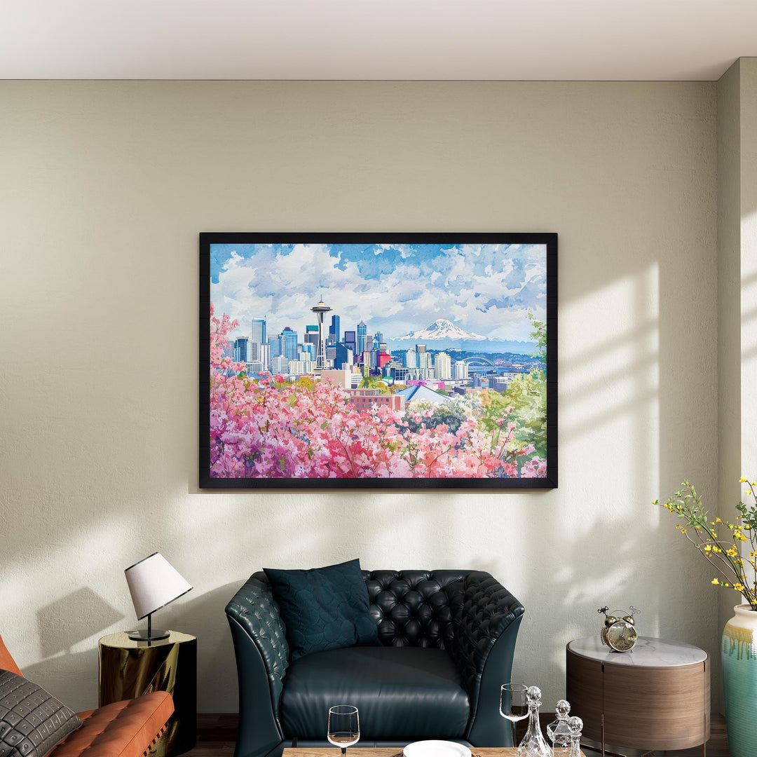 Seattle Watercolor Poster Landscape Wall Art Seattle Wall Hanging Home Décor Seattle Gift Art Lovers United States Wall Art