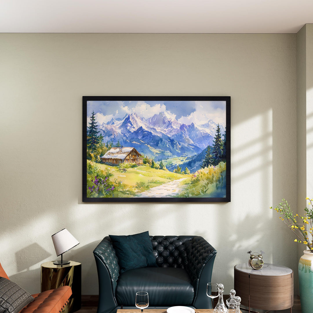 French Alps Watercolor Poster Mountain Scenery Wall Art French Alps Wall Hanging Home Décor French Alps Gift Art Lovers France Wall Art