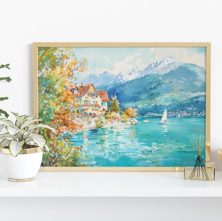 Annecy watercolor poster Wall Art Annecy Wall Hanging Home Décor Annecy Gift Art Lovers France Wall Art