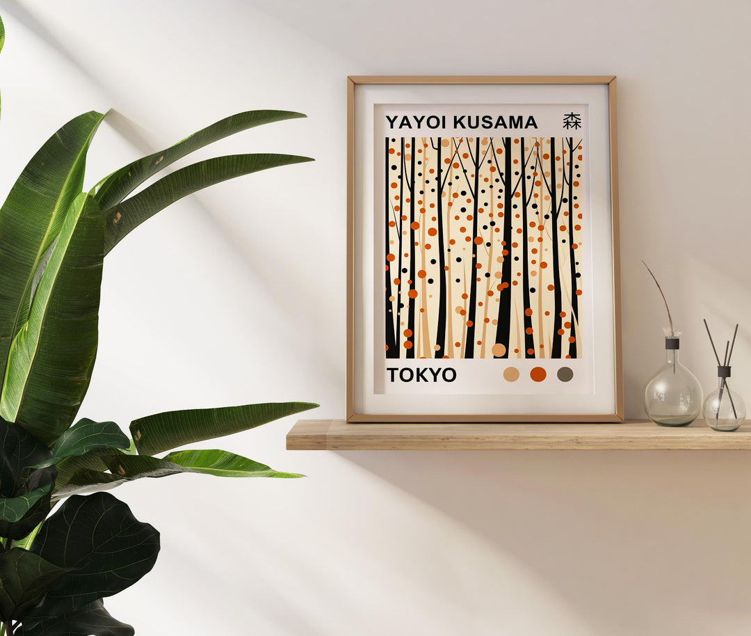 Yayoi Kusama Forest Poster Modern Pop Art Print Japanese Abstract Nature Design Polka Dot Woodland Artwork for Contemporary Home Decor