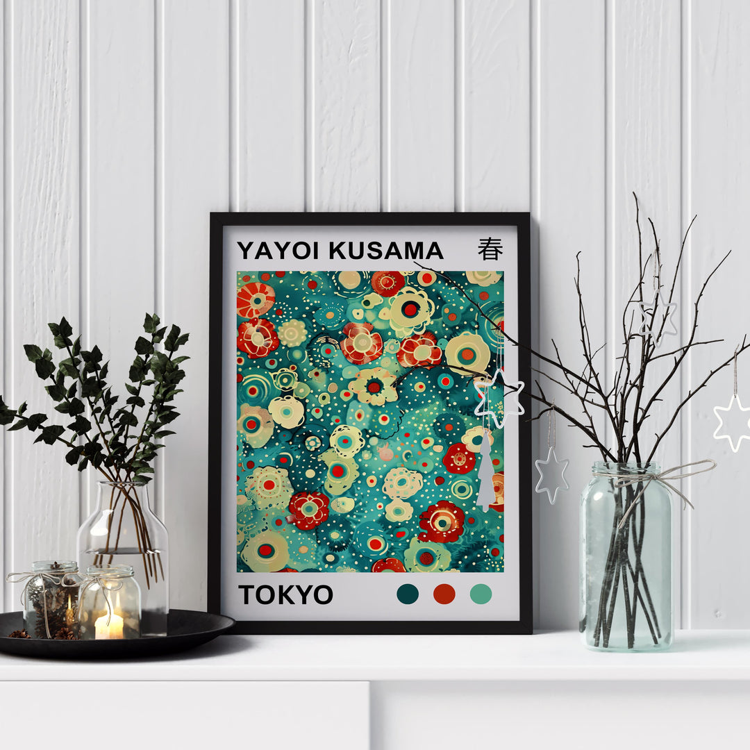 Yayoi Kusama Flower Petals Poster Modern Pop Art Print Japanese Abstract Floral Design Polka Dot Artwork for Contemporary Home Decor