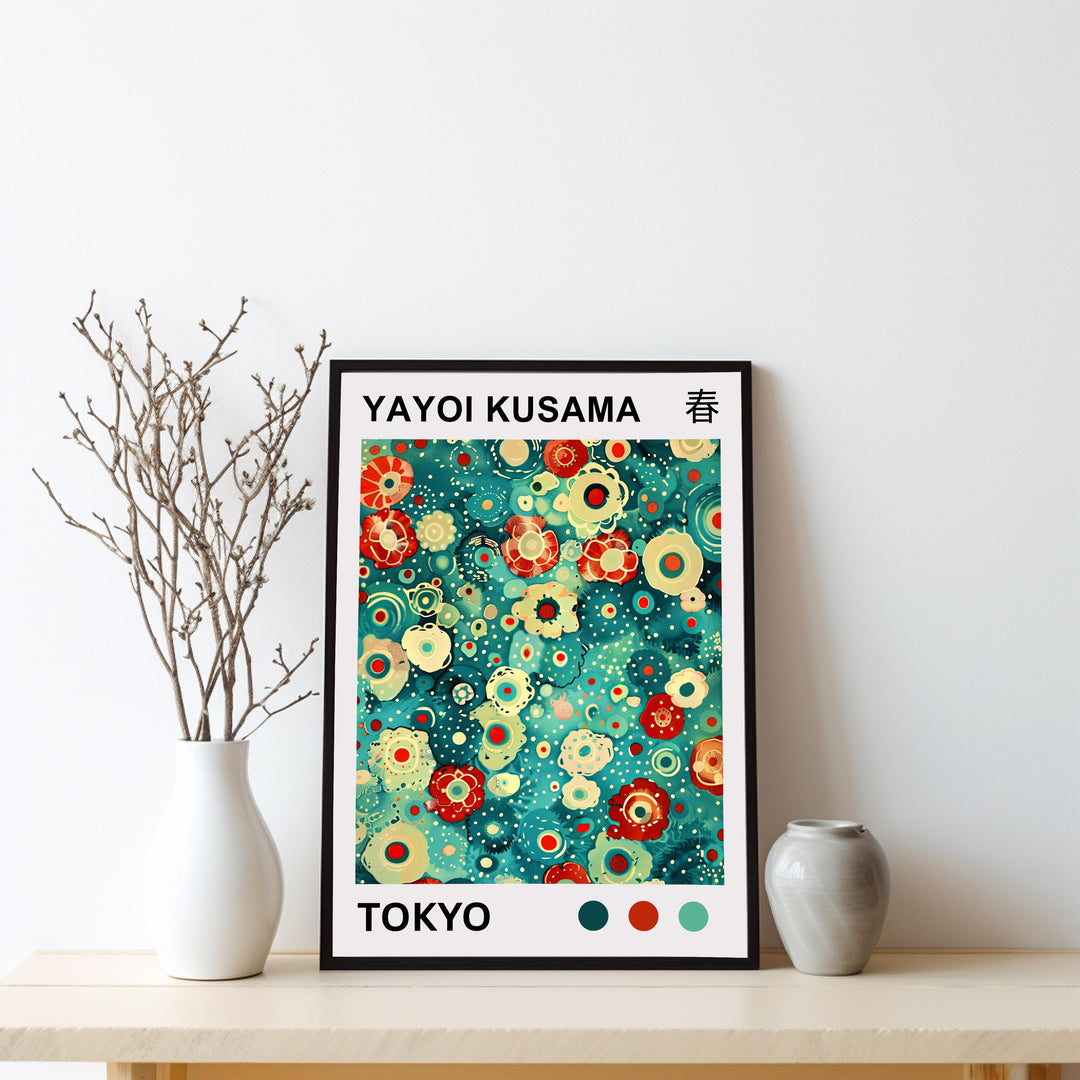 Yayoi Kusama Flower Petals Poster Modern Pop Art Print Japanese Abstract Floral Design Polka Dot Artwork for Contemporary Home Decor