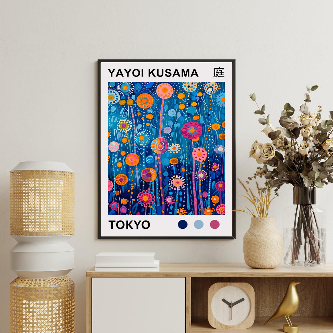 Yayoi Kusama Tall Flower Stems Poster Modern Pop Art Print Japanese Abstract Floral Design Polka Dot Botanical Artwork for Home Decor
