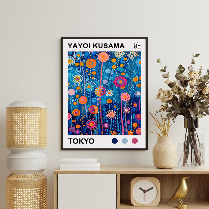 Yayoi Kusama Tall Flower Stems Poster Modern Pop Art Print Japanese Abstract Floral Design Polka Dot Botanical Artwork for Home Decor