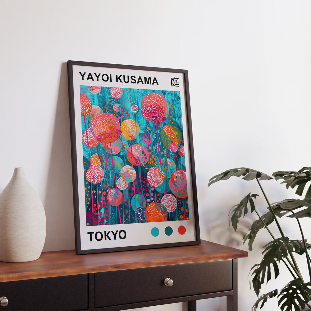 Yayoi Kusama Tall Flower Stems Poster Modern Pop Art Print Japanese Abstract Floral Design Polka Dot Botanical Artwork for Home Decor