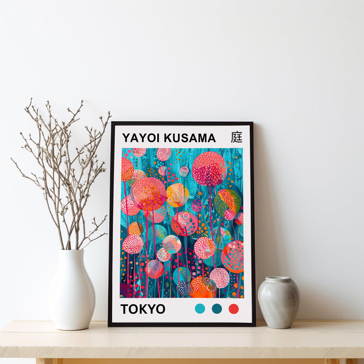 Yayoi Kusama Tall Flower Stems Poster Modern Pop Art Print Japanese Abstract Floral Design Polka Dot Botanical Artwork for Home Decor