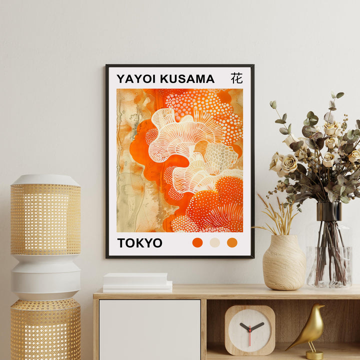 Yayoi Kusama Coral Poster Modern Pop Art Print Japanese Abstract Ocean Design Polka Dot Marine Artwork for Contemporary Coastal Decor