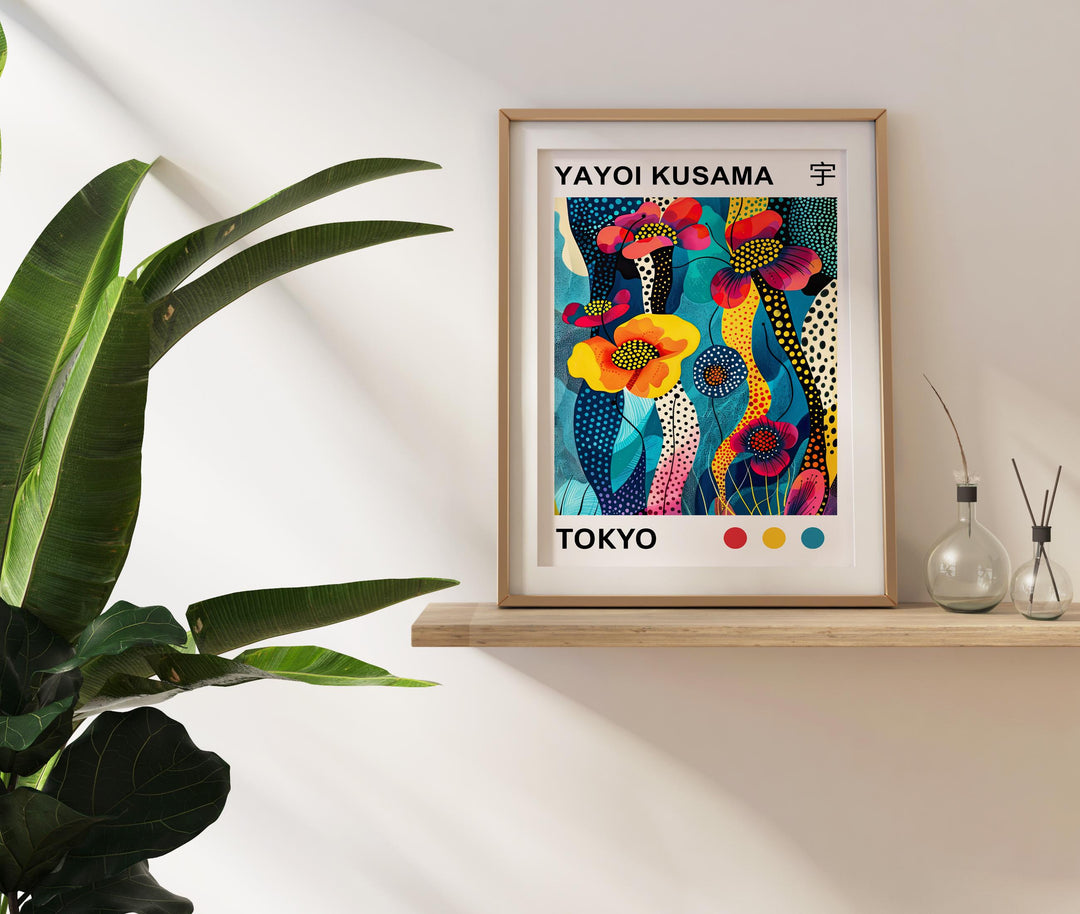 Yayoi Kusama Flower Poster Modern Pop Art Print Japanese Abstract Floral Design Polka Dot Botanical Artwork for Contemporary Home Decor