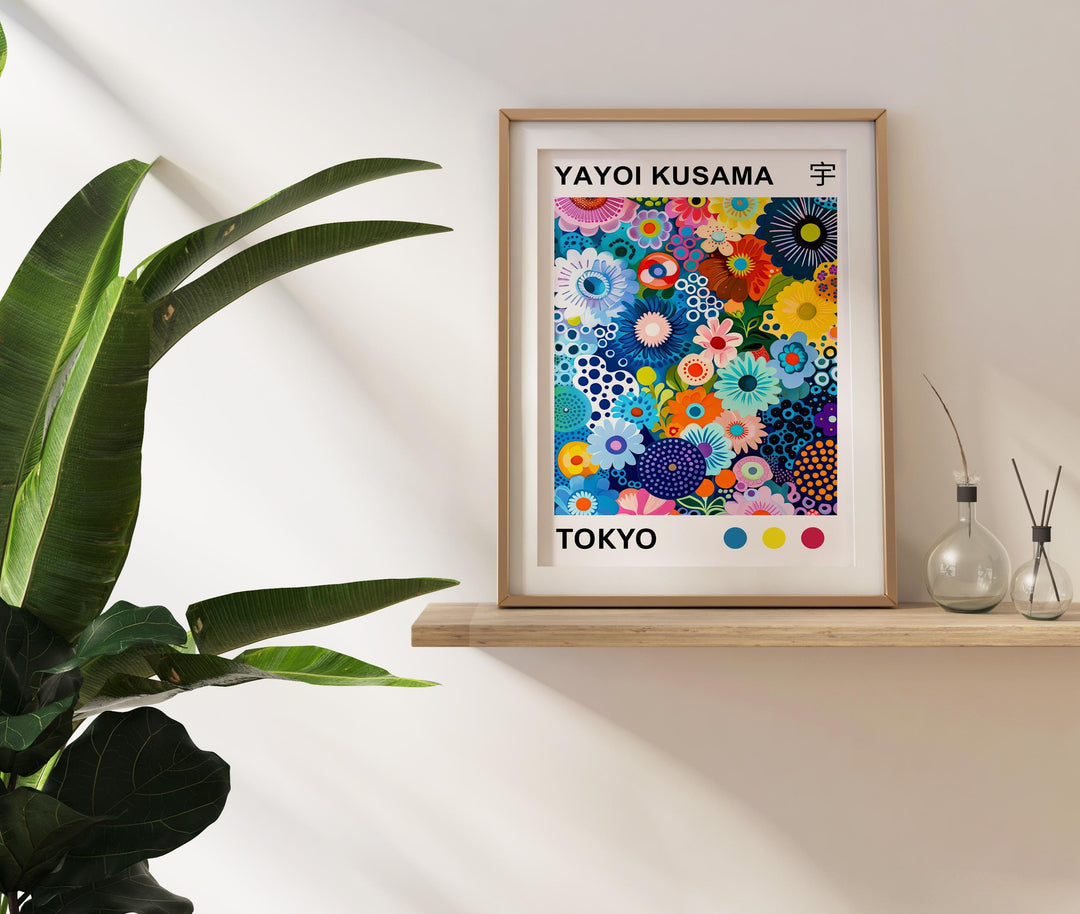 Yayoi Kusama Colorful Flowers Poster Modern Pop Art Print Japanese Abstract Floral Design Polka Dot Artwork for Contemporary Home Decor