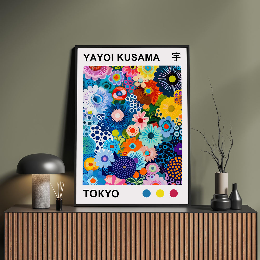 Yayoi Kusama Colorful Flowers Poster Modern Pop Art Print Japanese Abstract Floral Design Polka Dot Artwork for Contemporary Home Decor