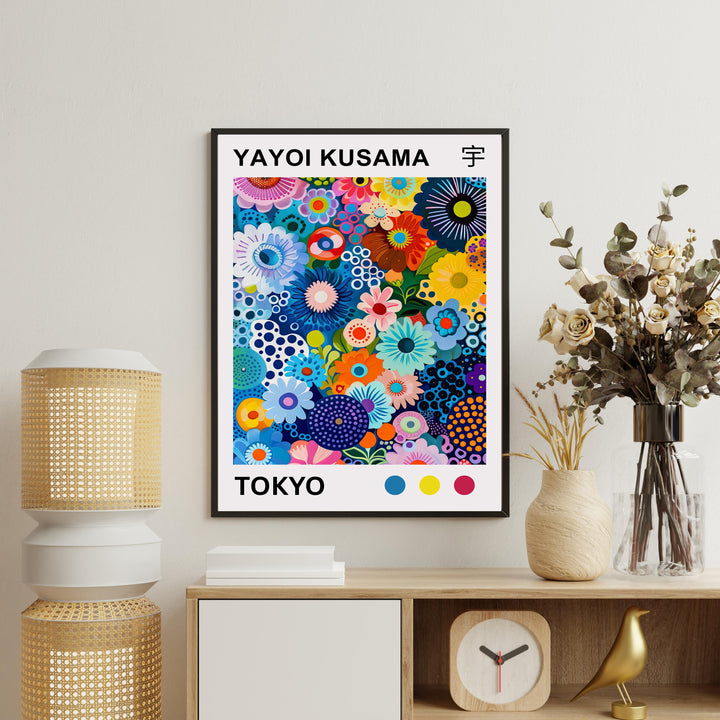 Yayoi Kusama Colorful Flowers Poster Modern Pop Art Print Japanese Abstract Floral Design Polka Dot Artwork for Contemporary Home Decor