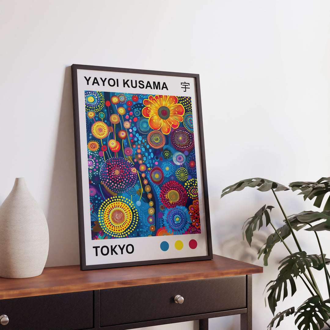 Yayoi Kusama Colorful Flowers Poster Modern Pop Art Print Japanese Abstract Floral Design Polka Dot Artwork for Contemporary Home Decor