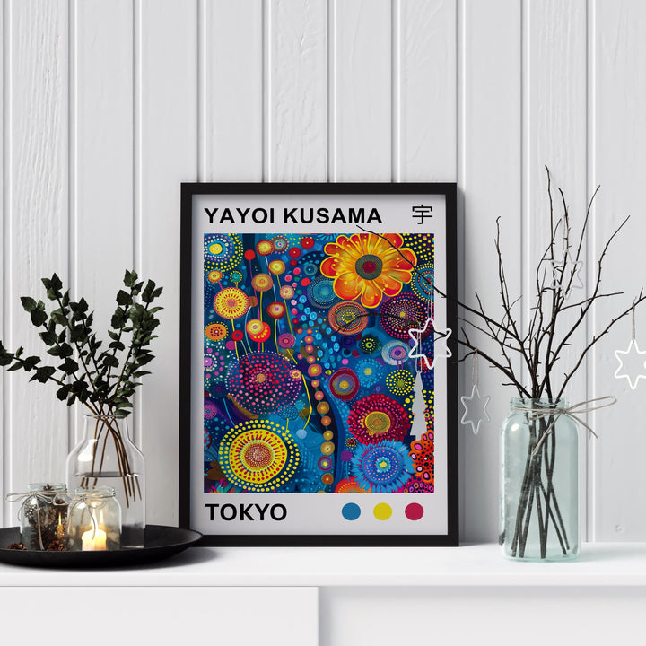 Yayoi Kusama Colorful Flowers Poster Modern Pop Art Print Japanese Abstract Floral Design Polka Dot Artwork for Contemporary Home Decor