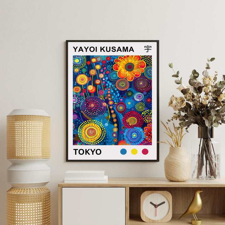 Yayoi Kusama Colorful Flowers Poster Modern Pop Art Print Japanese Abstract Floral Design Polka Dot Artwork for Contemporary Home Decor