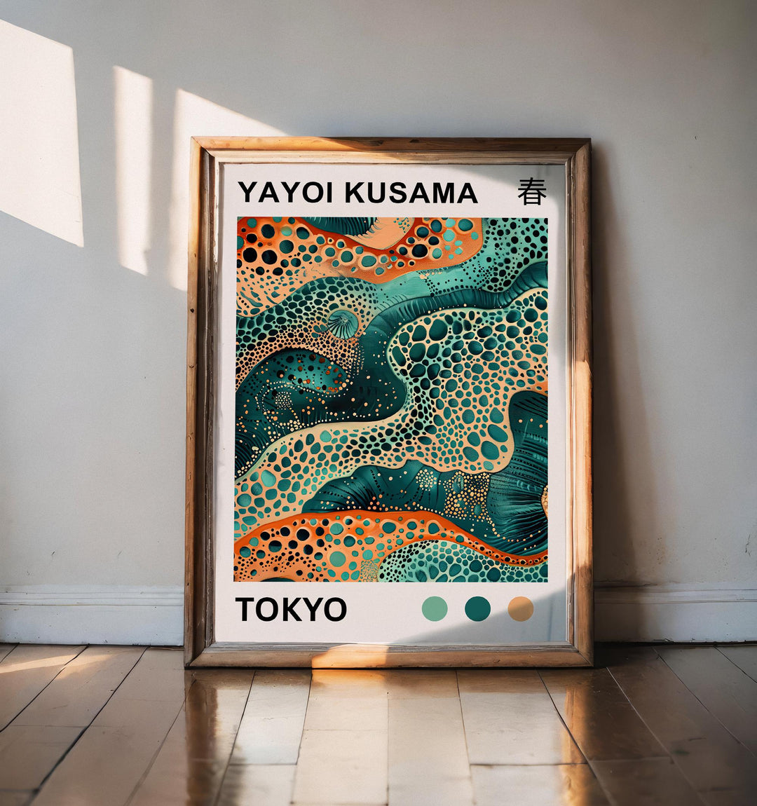Yayoi Kusama Sea Waves Poster Modern Pop Art Print Japanese Abstract Ocean Design Polka Dot Marine Artwork for Contemporary Home Decor