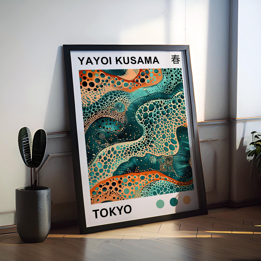Yayoi Kusama Sea Waves Poster Modern Pop Art Print Japanese Abstract Ocean Design Polka Dot Marine Artwork for Contemporary Home Decor