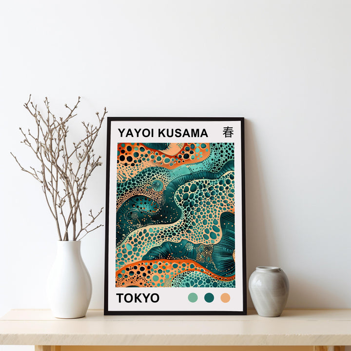 Yayoi Kusama Sea Waves Poster Modern Pop Art Print Japanese Abstract Ocean Design Polka Dot Marine Artwork for Contemporary Home Decor