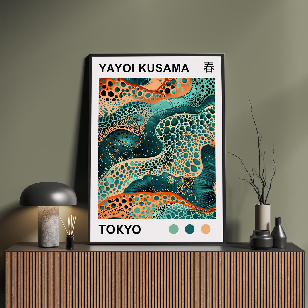 Yayoi Kusama Sea Waves Poster Modern Pop Art Print Japanese Abstract Ocean Design Polka Dot Marine Artwork for Contemporary Home Decor
