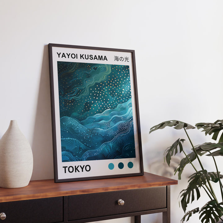 Yayoi Kusama Sea Waves Poster Modern Pop Art Print Japanese Abstract Ocean Design Polka Dot Marine Artwork for Contemporary Home Decor