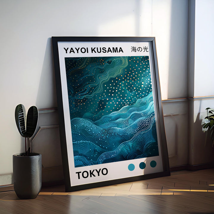 Yayoi Kusama Sea Waves Poster Modern Pop Art Print Japanese Abstract Ocean Design Polka Dot Marine Artwork for Contemporary Home Decor