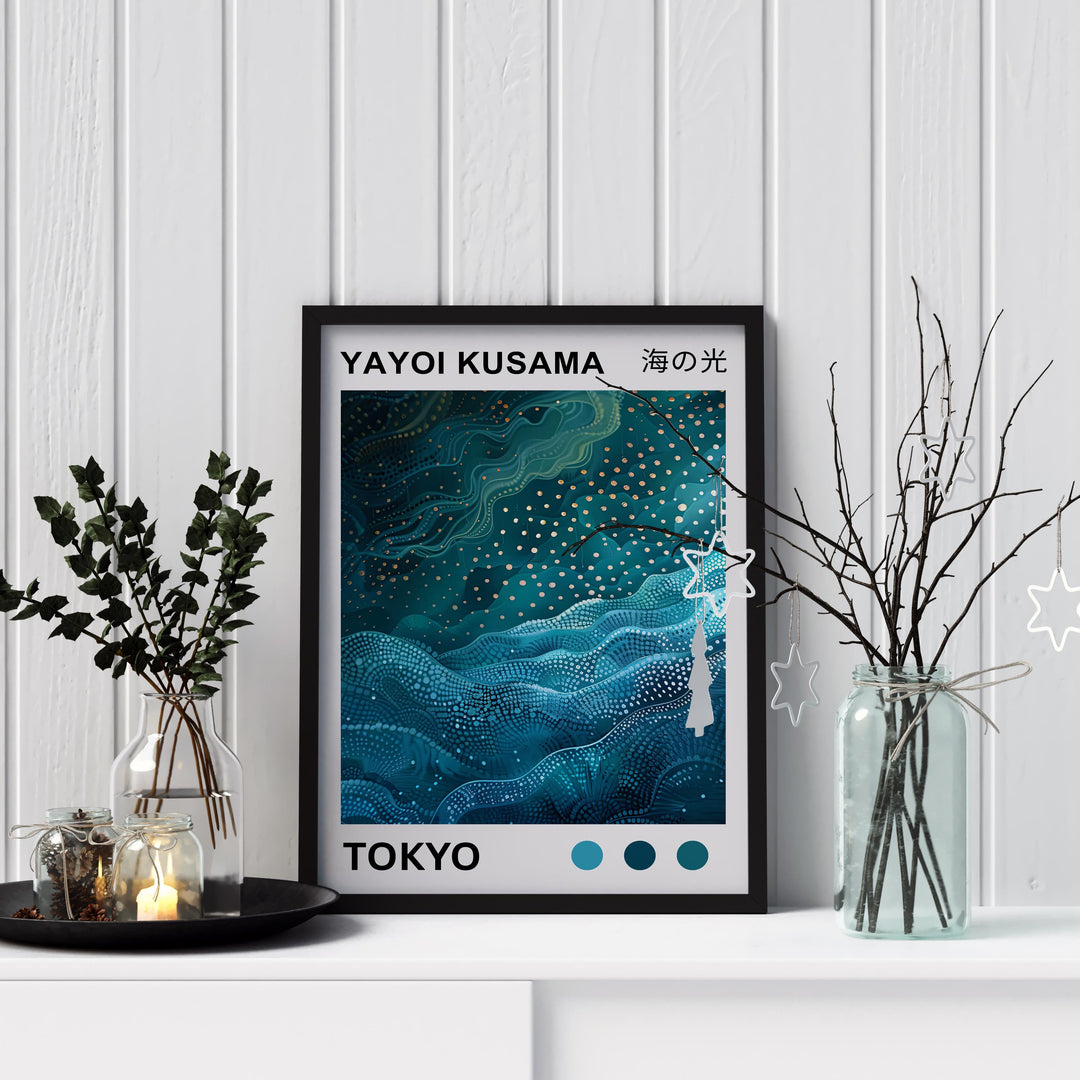 Yayoi Kusama Sea Waves Poster Modern Pop Art Print Japanese Abstract Ocean Design Polka Dot Marine Artwork for Contemporary Home Decor