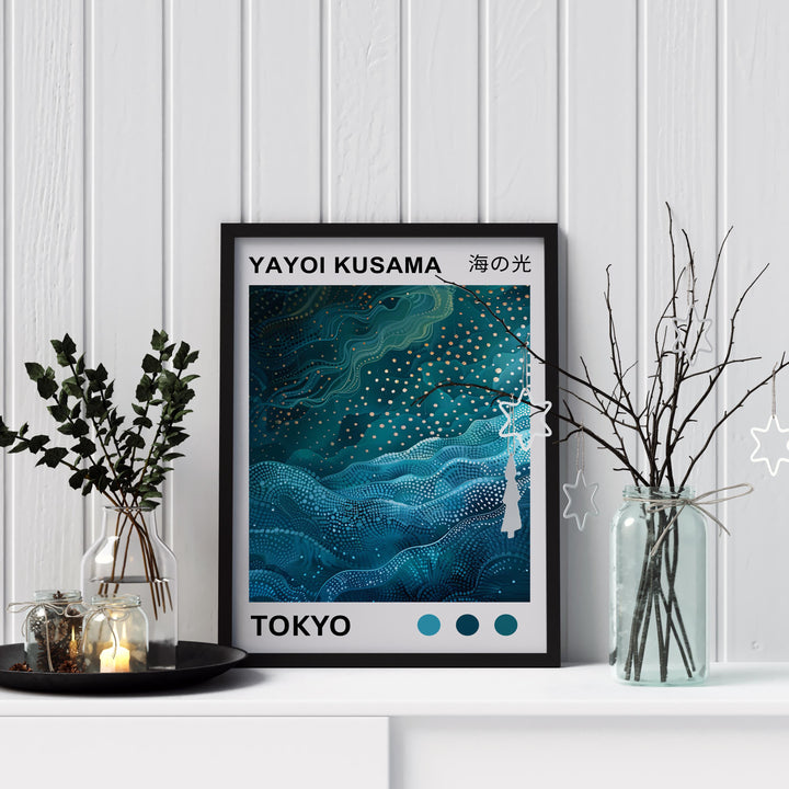 Yayoi Kusama Sea Waves Poster Modern Pop Art Print Japanese Abstract Ocean Design Polka Dot Marine Artwork for Contemporary Home Decor