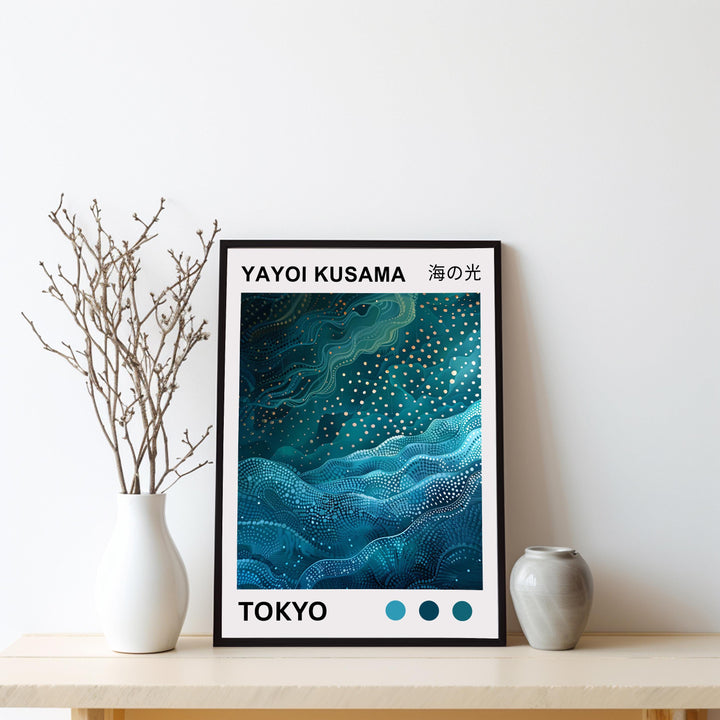 Yayoi Kusama Sea Waves Poster Modern Pop Art Print Japanese Abstract Ocean Design Polka Dot Marine Artwork for Contemporary Home Decor