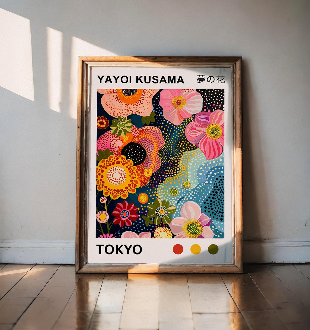 Yayoi Kusama Flower Coral Poster Modern Pop Art Print Japanese Abstract Ocean Floral Design Polka Dot Artwork for Contemporary Home Decor