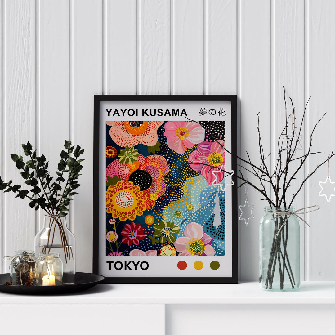 Yayoi Kusama Flower Coral Poster Modern Pop Art Print Japanese Abstract Ocean Floral Design Polka Dot Artwork for Contemporary Home Decor
