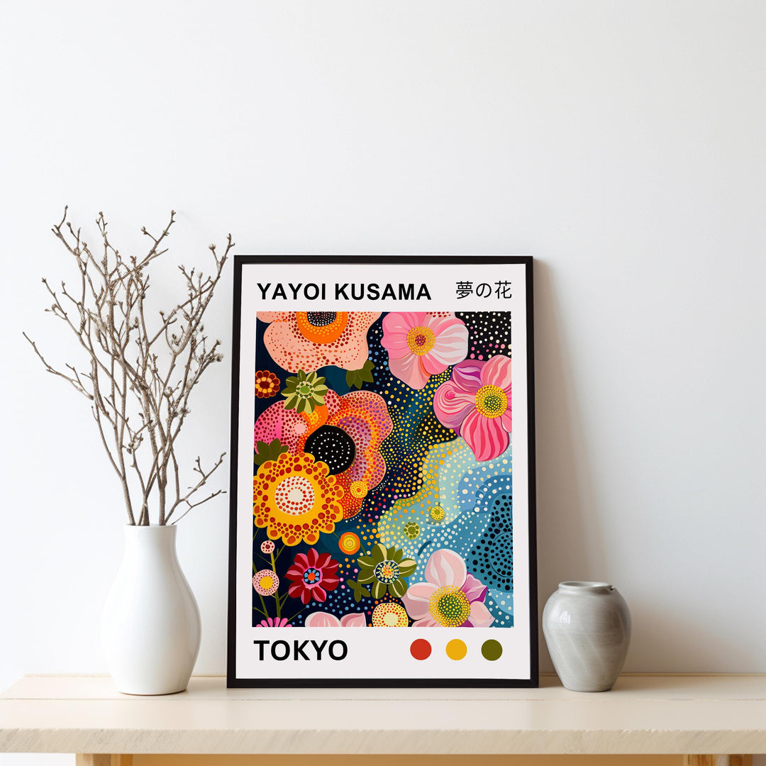 Yayoi Kusama Flower Coral Poster Modern Pop Art Print Japanese Abstract Ocean Floral Design Polka Dot Artwork for Contemporary Home Decor