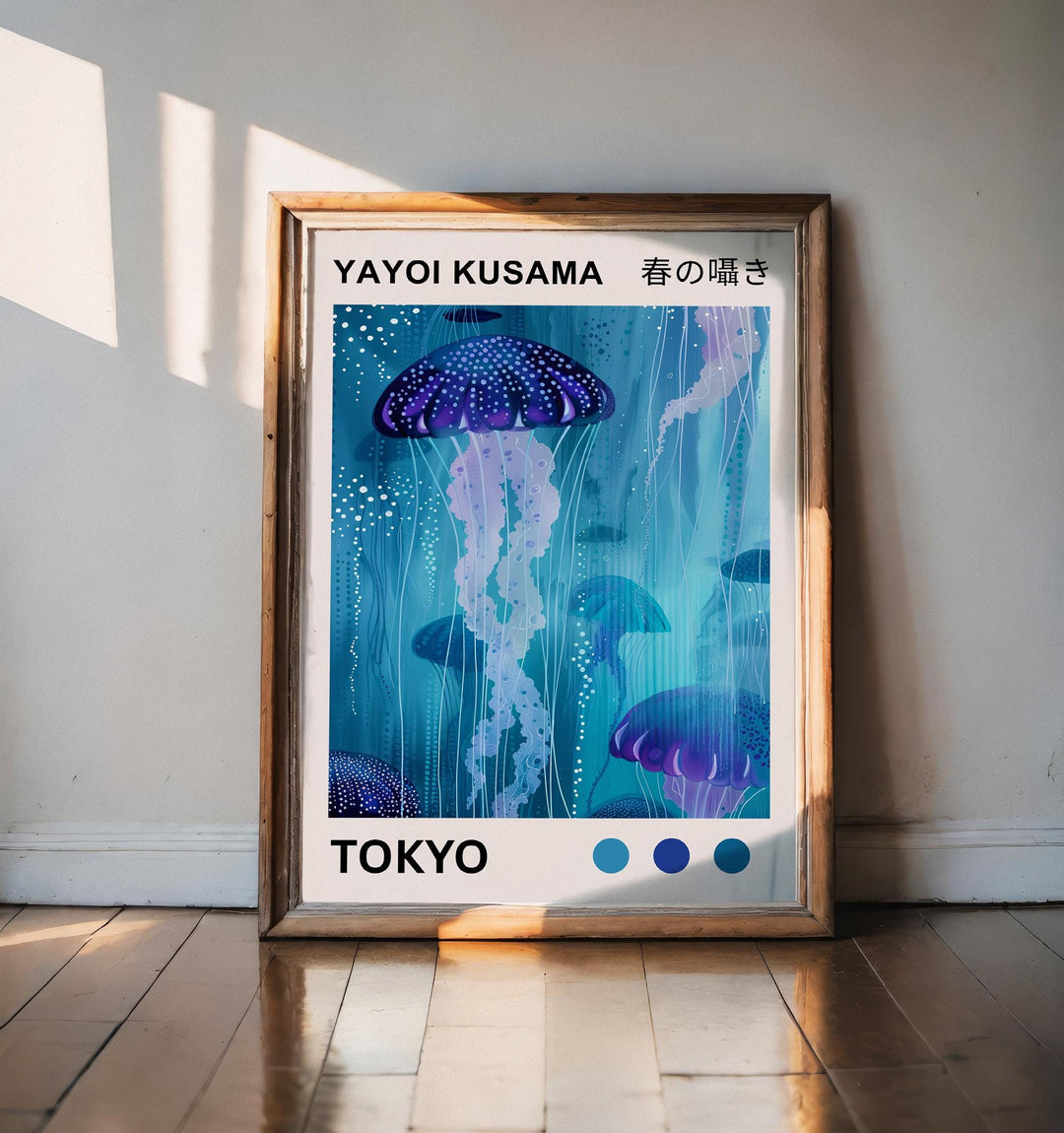 Yayoi Kusama Jellyfish Poster Modern Pop Art Print Japanese Abstract Ocean Design Polka Dot Marine Artwork for Contemporary Home Decor