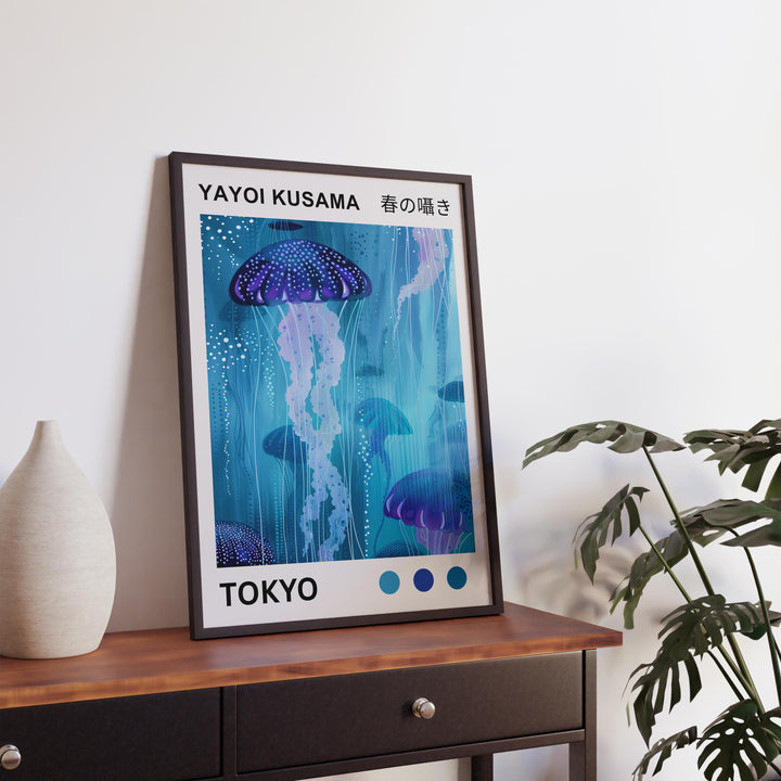 Yayoi Kusama Jellyfish Poster Modern Pop Art Print Japanese Abstract Ocean Design Polka Dot Marine Artwork for Contemporary Home Decor