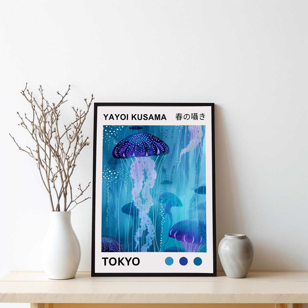 Yayoi Kusama Jellyfish Poster Modern Pop Art Print Japanese Abstract Ocean Design Polka Dot Marine Artwork for Contemporary Home Decor