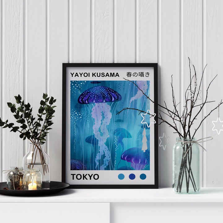 Yayoi Kusama Jellyfish Poster Modern Pop Art Print Japanese Abstract Ocean Design Polka Dot Marine Artwork for Contemporary Home Decor