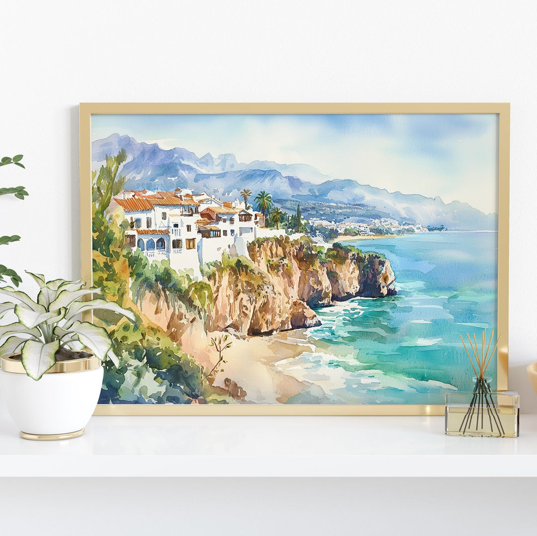 Nerja watercolor poster Wall Art Nerja Wall Hanging Home Décor Nerja Gift Art Lovers Spain Wall Art