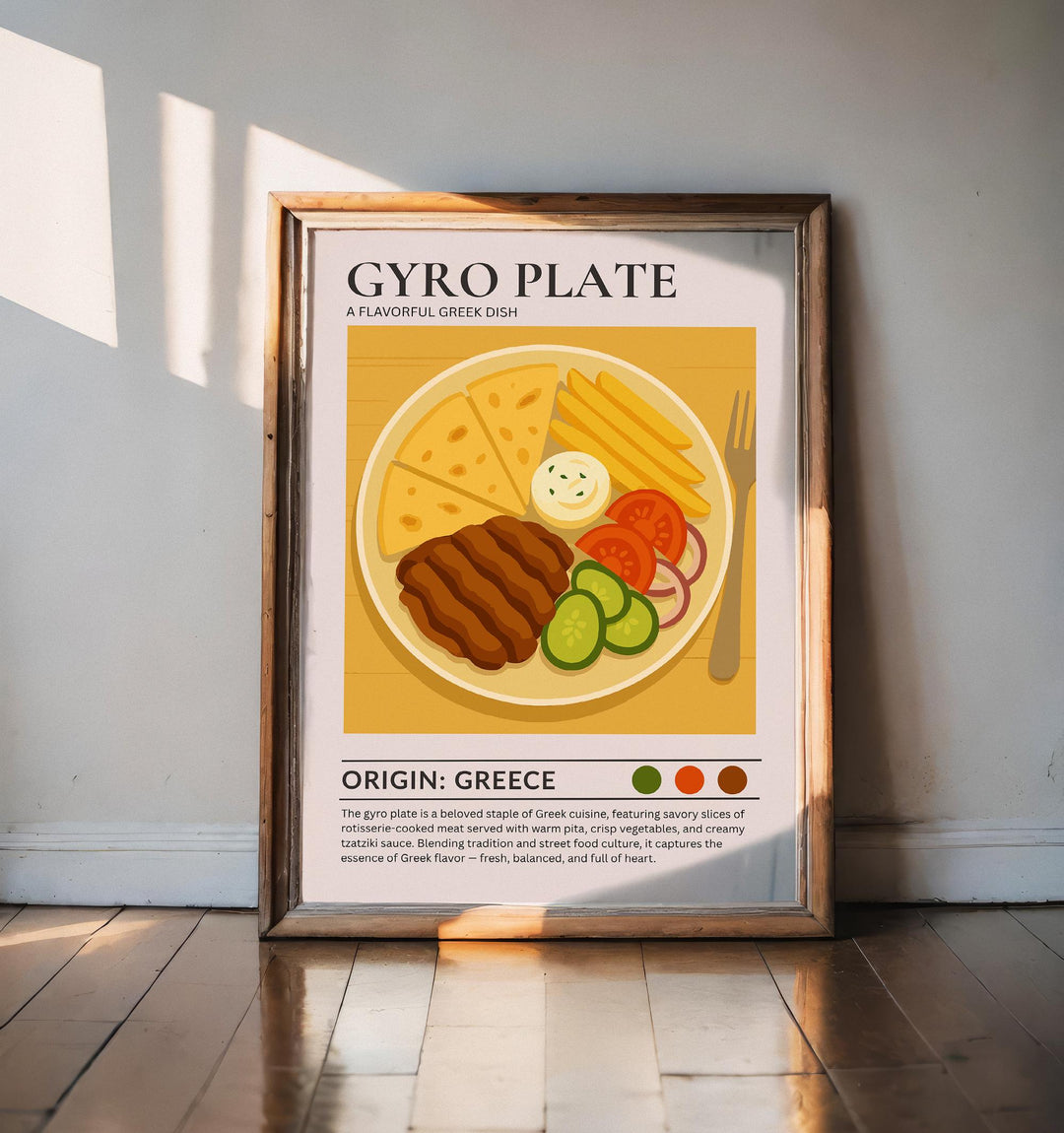 Gyro Plate Kitchen Print Greek Food Poster Vintage Culinary Art Kitchen Wall Art Mediterranean Cuisine Decor Dining Room Artwork