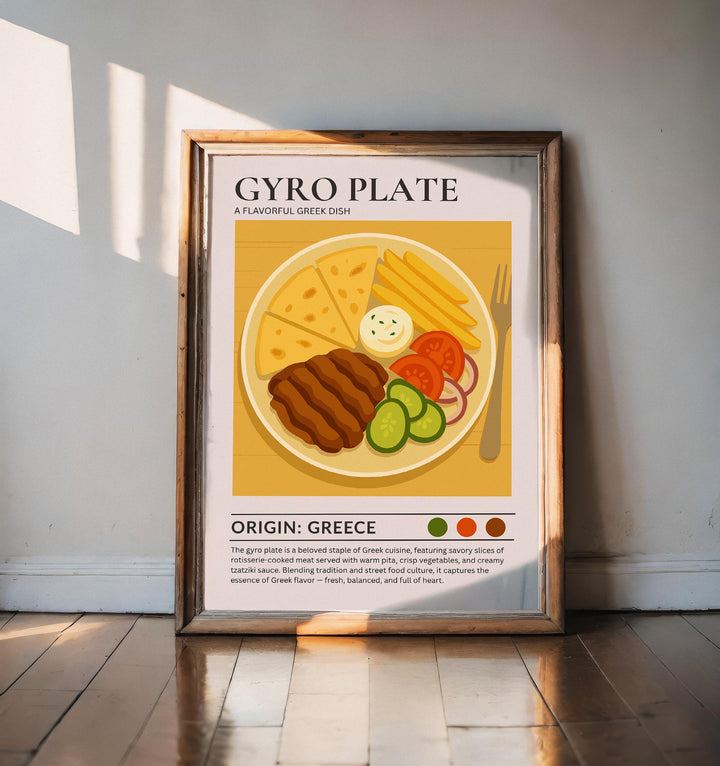 Gyro Plate Kitchen Print Greek Food Poster Vintage Culinary Art Kitchen Wall Art Mediterranean Cuisine Decor Dining Room Artwork