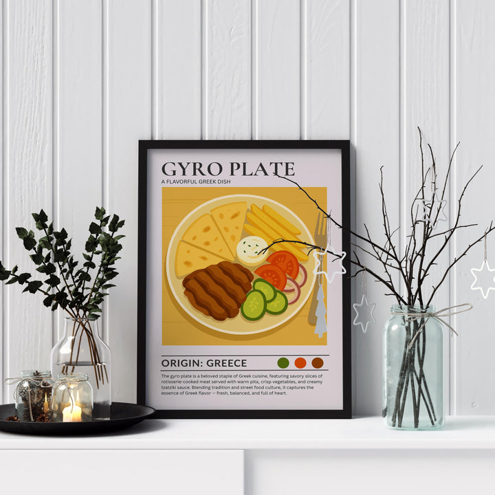 Gyro Plate Kitchen Print Greek Food Poster Vintage Culinary Art Kitchen Wall Art Mediterranean Cuisine Decor Dining Room Artwork