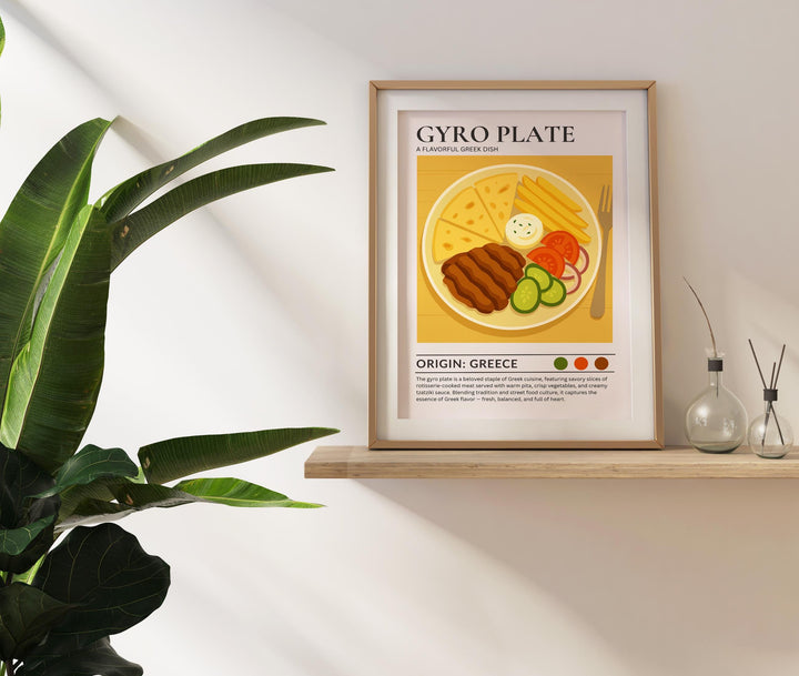 Gyro Plate Kitchen Print Greek Food Poster Vintage Culinary Art Kitchen Wall Art Mediterranean Cuisine Decor Dining Room Artwork