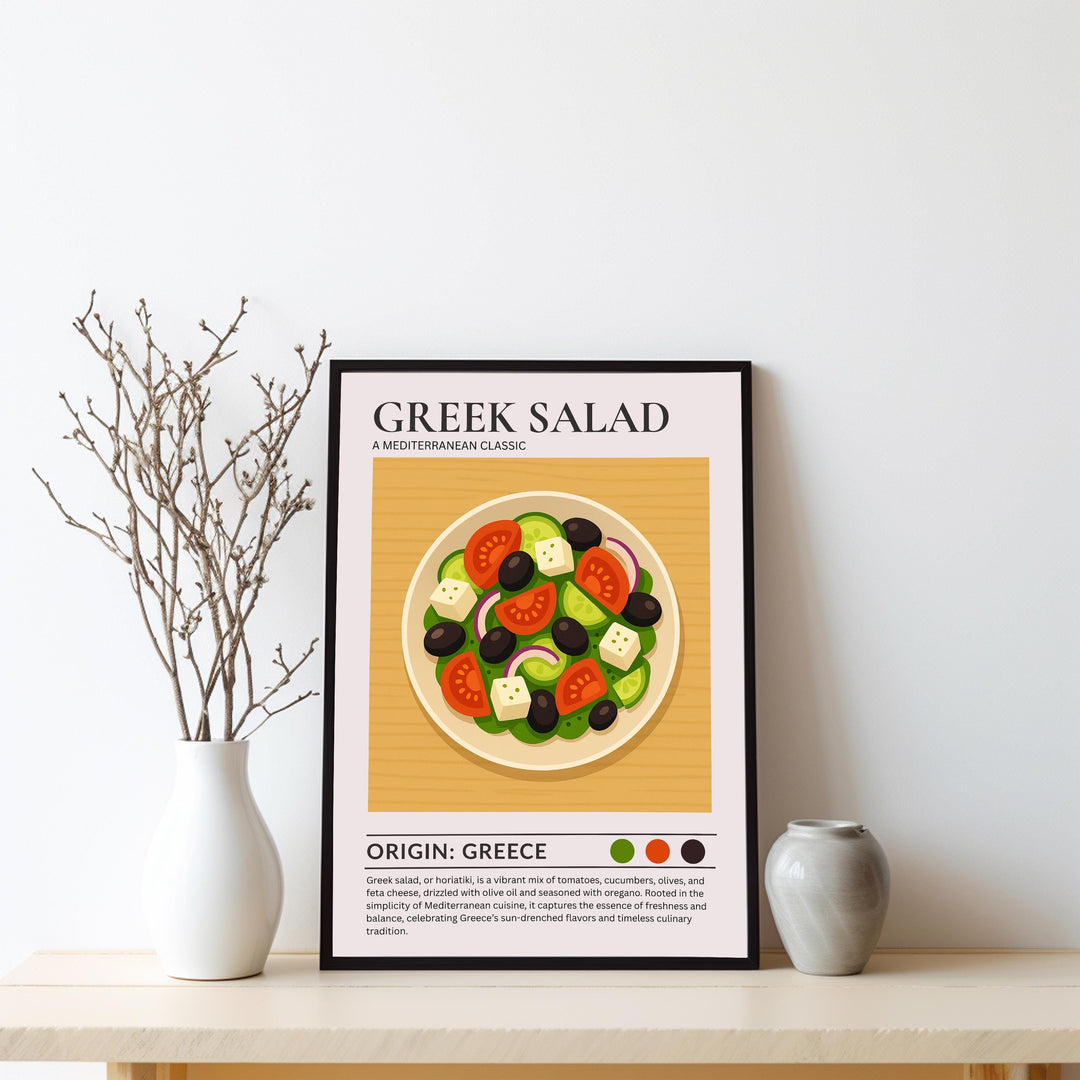 Greek Salad Kitchen Print Mediterranean Food Poster Vintage Culinary Art Kitchen Wall Art Greek Cuisine Decor Dining Room Artwork