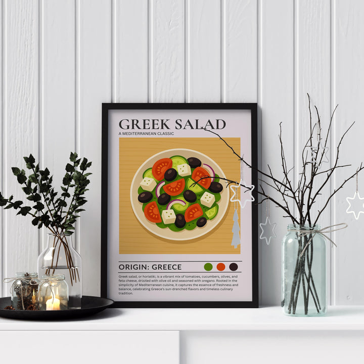 Greek Salad Kitchen Print Mediterranean Food Poster Vintage Culinary Art Kitchen Wall Art Greek Cuisine Decor Dining Room Artwork