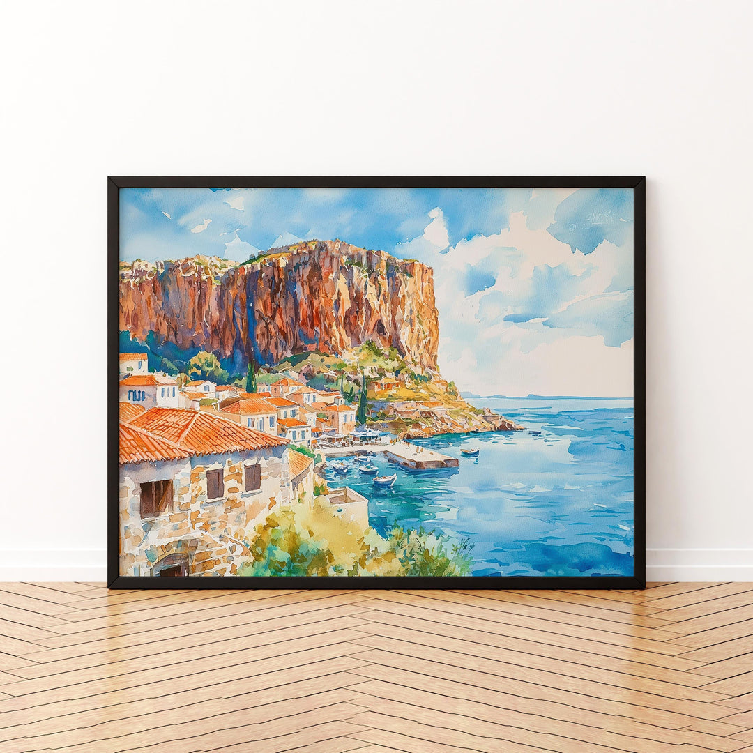 Monemvasia watercolor poster Wall Art Monemvasia Wall Hanging Home Décor Monemvasia Gift Art Lovers Greece Wall Art