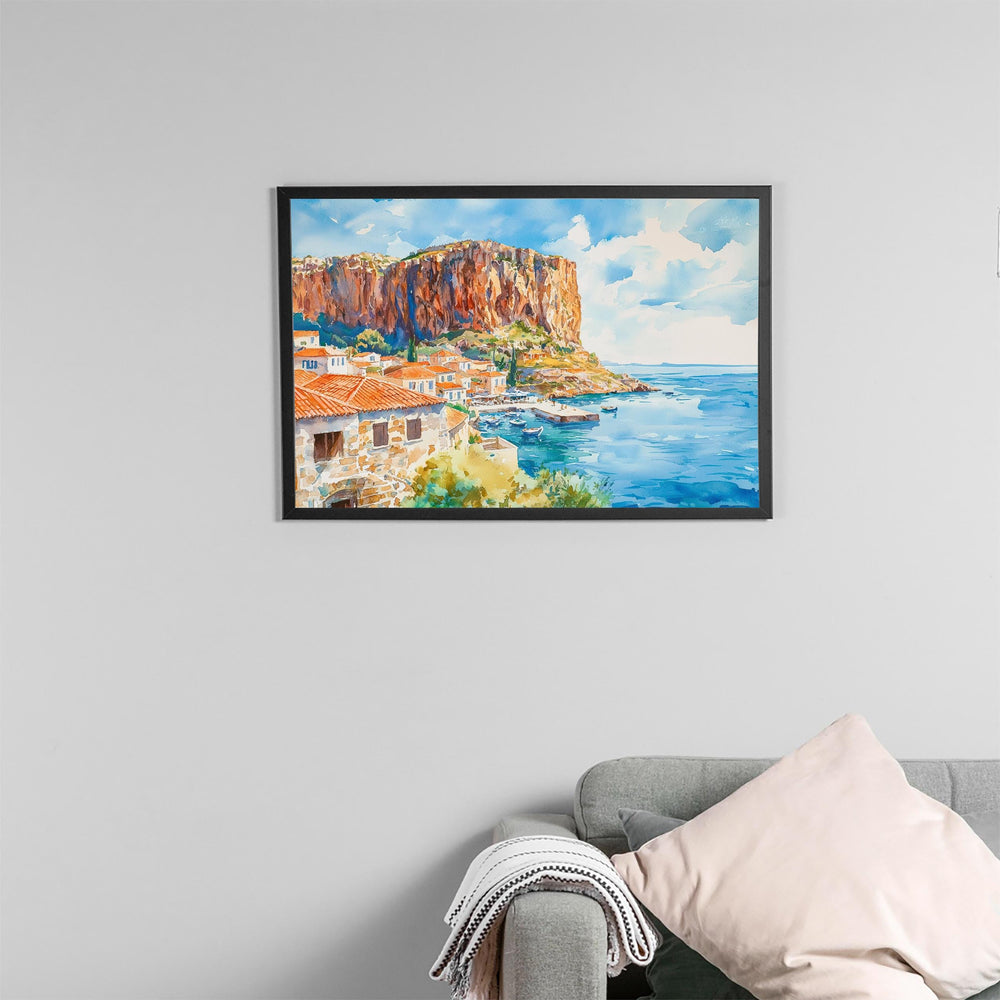 Monemvasia watercolor poster Wall Art Monemvasia Wall Hanging Home Décor Monemvasia Gift Art Lovers Greece Wall Art
