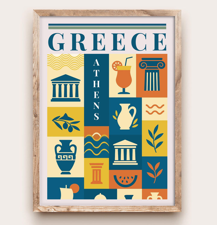 Greece Kitchen Print Mediterranean Food Poster Vintage Culinary Art Kitchen Wall Art Greek Cuisine Decor Dining Room Artwork