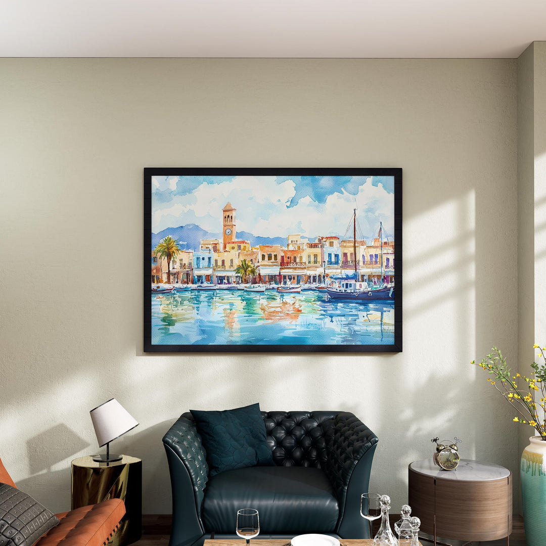 Rethymno watercolor poster Wall Art Rethymno Wall Hanging Home Décor Rethymno Gift Art Lovers Greece Wall Art