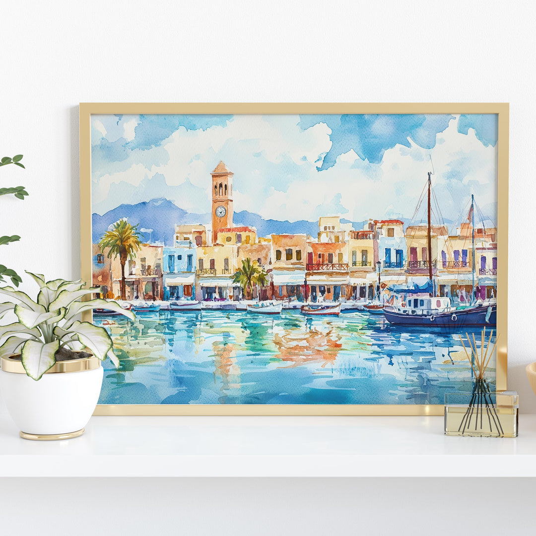 Rethymno watercolor poster Wall Art Rethymno Wall Hanging Home Décor Rethymno Gift Art Lovers Greece Wall Art