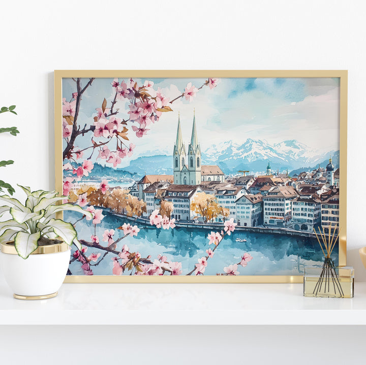 Zurich watercolor poster Wall Art Zurich Wall Hanging Home Décor Zurich Gift Art Lovers Switzerland Wall Art