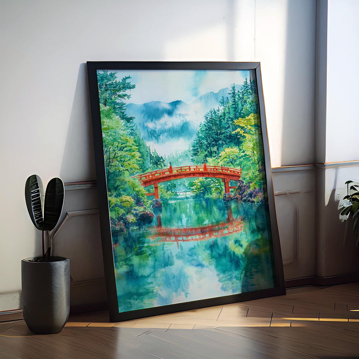 Nikko Japan Watercolor Poster Nikko Travel Print Japanese Landscape Painting Asia Wall Art Mountain Temple Decor Nature Souvenir