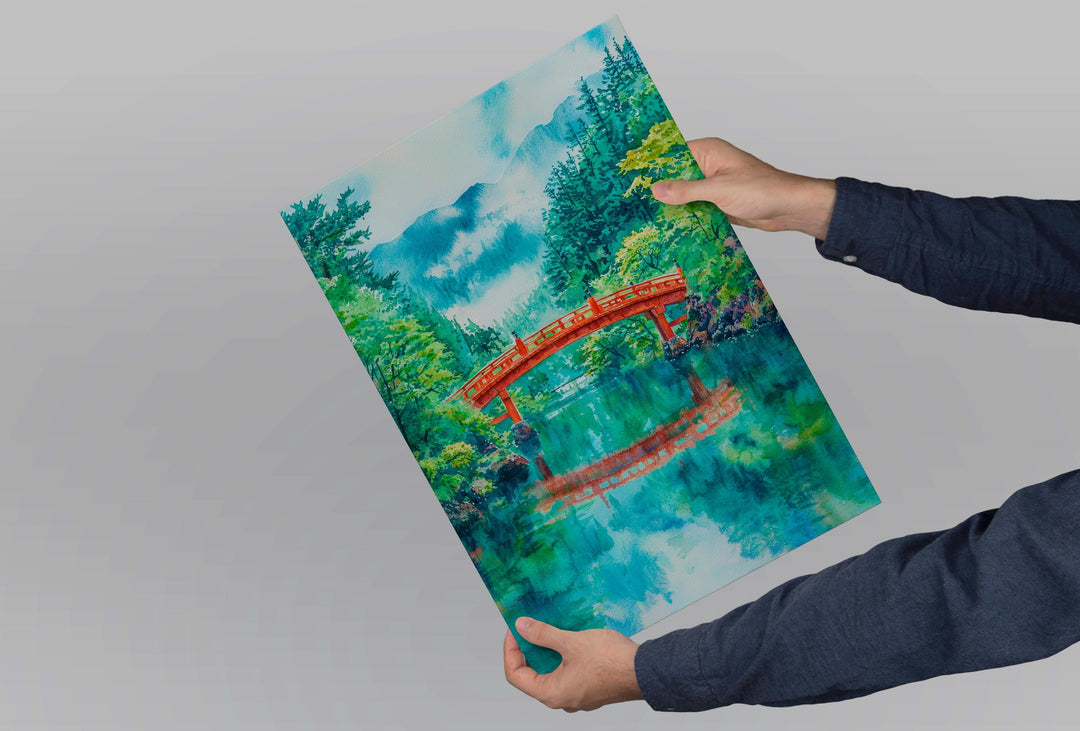 Nikko Japan Watercolor Poster Nikko Travel Print Japanese Landscape Painting Asia Wall Art Mountain Temple Decor Nature Souvenir